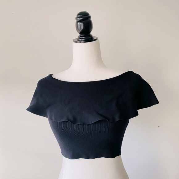 SOLD | Knit Ruffle Cropped Top - Picture 2 of 7